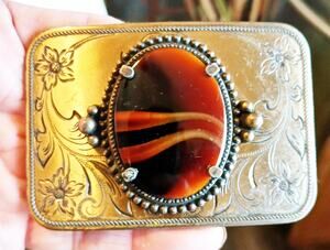 Vintage Gold Tone Stone Belt Buckle